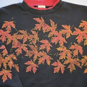 Vintage 90s Artisans Maple Leaf Sweatshirt XL AOP Fall Nature Double Collar